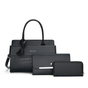Ensemble de sacs à main 3 pièces en PU gaufré croco pour femme, idéal pour le travail, avec pochette à rabat, portefeuille zippé et bandoulière amovible - Product Image 3