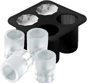 Moldes de vidrio de chupito de silicona de grado alimenticio sin BPA al por mayor molde de vidrio de chupito de hielo reutilizable cubitos de hielo de vidrio de whisky reutilizables