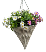Panier suspendu avec arrangement floral artificiel de marguerites violettes et de verdure pour balcon, jardin, hôtel, mariage, maison, décoration extérieure