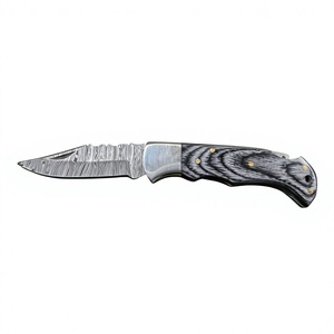 Damascus Steel Folding Pocket Knife Set with Pakka Wood Handles Straight Edge Clip Point Blade Tactical Outdoor Use - Product Image 1