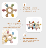 Vente en gros de jouets sensoriels souples multi-textures en silicone de qualité alimentaire et bois, en forme de hochet pour bébé, sans BPA, pour soulager les gencives des nouveau-nés de 0 à 12 mois, OEM