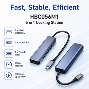 Hub USB C 5 en 1 HBC056M1, Adaptador <span class=keywords><strong>HDMI</strong></span> 4K*60Hz con 100W PD <span class=keywords><strong>y</strong></span> 5Gbps de Datos, 3 <span class=keywords><strong>Puertos</strong></span> USB 3.0, Base de Conexión de Aluminio para Laptop - Product Image 5