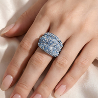 Bague de luxe fantaisie pour femme, entièrement sertie de zircons, avec imitation de corindon bleu, grande et imposante