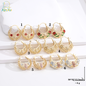 Boucles d'oreilles religieuses chrétiennes pour femmes plaqué or Design creux accessoires de mode alliage <span class=keywords><strong>bijoux</strong></span> <span class=keywords><strong>matériel</strong></span> en gros - Product Image 6