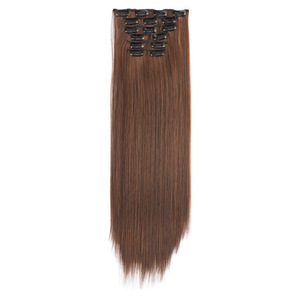 6Pcs Long Bone Straight <b>Synthetic</b> Clip in Hair Extensions Thick Heat Resistant Fiber Machine Double Weft Hairpieces - Product Image 4