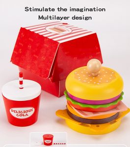 Jouets de <span class=keywords><strong>cuisine</strong></span> en bois unisexe pour enfants Jeu pour enfants Hamburger Colonne Simulation d'empilage d'aliments Ensemble de couches - Product Image 2