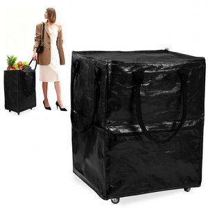 Vente directe d'usine, chariot de courses pliable portable à motif géométrique en polyester avec deux roues pour utilisation en supermarché - Product Image 6