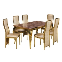Table à manger de luxe moderne avec plateau en marbre et structure en acier inoxydable, et ensemble de chaises en cuir, à fort taux d'achat
