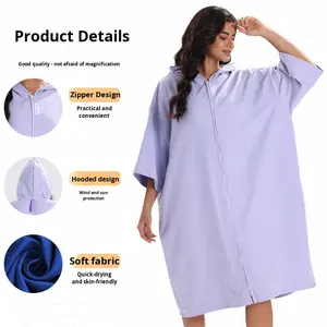 <span class=keywords><strong>Peignoir</strong></span> de bain à manches zippées, serviette de plage, serviette de bain à séchage rapide, protection solaire, pour la plongée et le surf transfrontalier - Product Image 1