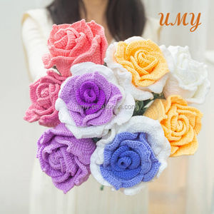 Fiori e piante stabilizzati Bouquet artificiale gradiente lavorato a maglia all'uncinetto Thai Flower Decor Rose fatte a mano - Product Image 2