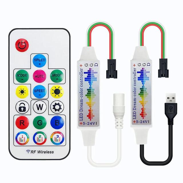 DC5-24V Mini RGB Mucis LED Pixel Controller WS2811 WS2812B Pixel Strip Light with Remote Mini Dimmer for DC/USB Connector