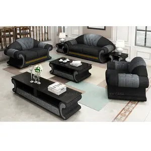 Moderne Europäische wohnzimmer möbel sofa schwarz und grau stoff und leder sofa set 3 2 1 sitz