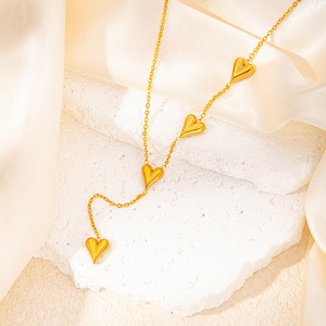 Bijoux anti-ternissement en acier inoxydable Collier plaqué or 18 carats Pour Femmes Collier De Corazon à glands multi-cœurs Collier en Y pour femmes - Product Image 3