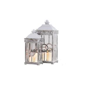 Shiny Polished Silver Steel Metal Glass Hanging <b>Lanterns</b> <b>Set</b> 3 Different Sizes Unique Christmas Decoration Stylish Designer - Product Image 5