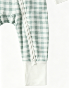 Turkuaz Kareli Baskılı Desenli Ön Logolu Örme YKK Fermuarlı Bebek Pijama Takımı Tulum Gecelik Özelleştirilmiş Hizmet ile - Product Image 4