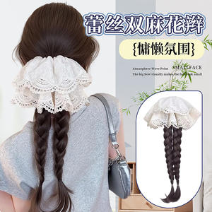 วิกผมถักเปียยาวสไตล์เกาหลีพร้อมคลิปติดผมแบบลูกไม้เปียคู่สีขาวแบบไม่ต้องใช้กาวอุปกรณ์เสริมผมสังเคราะห์ - Product Image 2