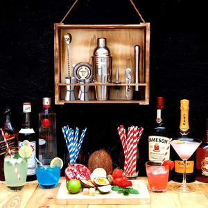 Oneup — boîte à Cocktail en acier inoxydable, support bois, outils de Bar professionnels, <span class=keywords><strong>Kit</strong></span> de mélangeur pour Bar, 700ml, 11 pièces - Product Image 4
