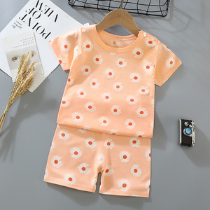 Ensemble short à manches courtes rayé décontracté pour enfants petit sous-vêtement en coton pour bébé d'été de taille moyenne T-shirt à col pour garçons et filles - Product Image 4