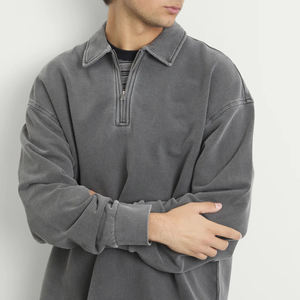 Felpa Vintage con collo a <span class=keywords><strong>Polo</strong></span> oversize in cotone pesante felpa con Zip a quarti personalizzata - Product Image 4