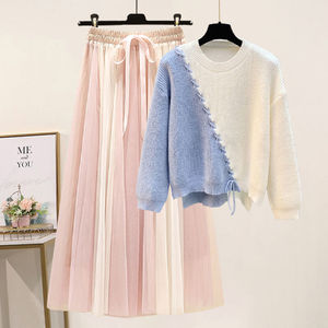 Nouveau <span class=keywords><strong>pull</strong></span> en tricot Sweet Wind et <span class=keywords><strong>ensemble</strong></span> deux pièces en tricot avec <span class=keywords><strong>jupe</strong></span> douce pour femme - Product Image 3