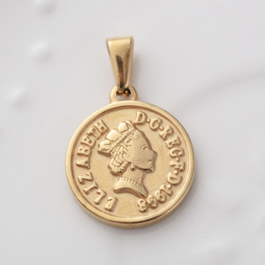 Ciondoli con Monete Retrò Britanniche, Collana con Medaglia Elisabetta 1989, Pendente Rotondo Dorato con Ritratto - Product Image 3