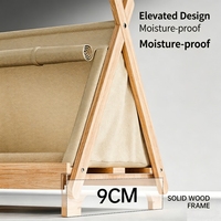 Cama Elevada Moderna de Madera para Perros y Gatos, Diseño Sólido con Cierre de Correa, Casa Cerrada Acogedora para Mascotas Pequeñas, Apta para Todas las Estaciones