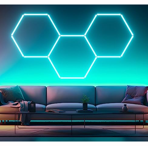 <span class=keywords><strong>Luces</strong></span> LED Hexagonales RGB SUEZ DIY, Clasificación IP54, Material de Aluminio+PC, Luz Nocturna Vibrante con Cambio de Color para <span class=keywords><strong>Taller</strong></span> o Sala de Juegos - Product Image 1