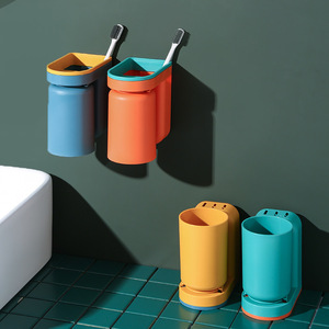 Double Toothbrush Holder Wall Mounted Cup With Space Saving Design For Bathroom Use Orange Blue Green Yellow Color Options - Product Image 3
