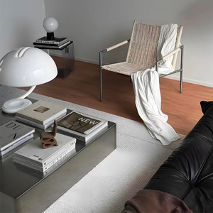 Bàn cà phê kim loại thép không gỉ tối giản kiểu Ý hiện đại đơn giản bề mặt mờ chải nhám nội thất gia đình cho phòng khách nhỏ sang trọng - Product Image 4