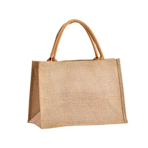环保黄麻复古手提包棉布便携手提包购物袋防水麻布包