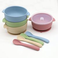IStapromo Gifts Bol en silicone pour bébé avec couvercle et cuillère, ustensiles d'alimentation pour enfants, sans BPA, ensemble d'alimentation pour bébé, 4 couleurs, écologique