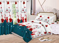 Ensemble de literie OEM en microfibre 6 pièces avec jupe de lit, rideaux en polyester, tapis assorti et draps