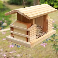 BH Mangeoire à oiseaux sauvages d'extérieur en bambou, plateforme suspendue en bois, double mangeoire à gâteaux de suet avec fenêtres