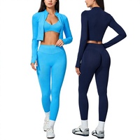 Ensemble de sport 3 pièces sans couture pour femme, séchage rapide, soutien-gorge de sport et caraco, tissu Spandex/Nylon haute élasticité