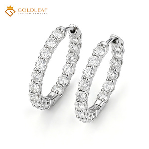 Pendientes de Aro con Moissanita de Corte Redondo, Plata de Ley 925, con Incrustaciones de Circonitas, para Regalo de Boda o Fiesta - Product Image 1