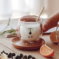 Jolies tasses à thé et soucoupes en verre borosilicate transparent à double paroi, sans plomb, écologiques, résistantes à la chaleur, pour micro-ondes