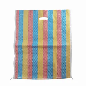 Multi-color laminated plastic pp woven shopping bags raffia sack with cutting punching handles export to Africa