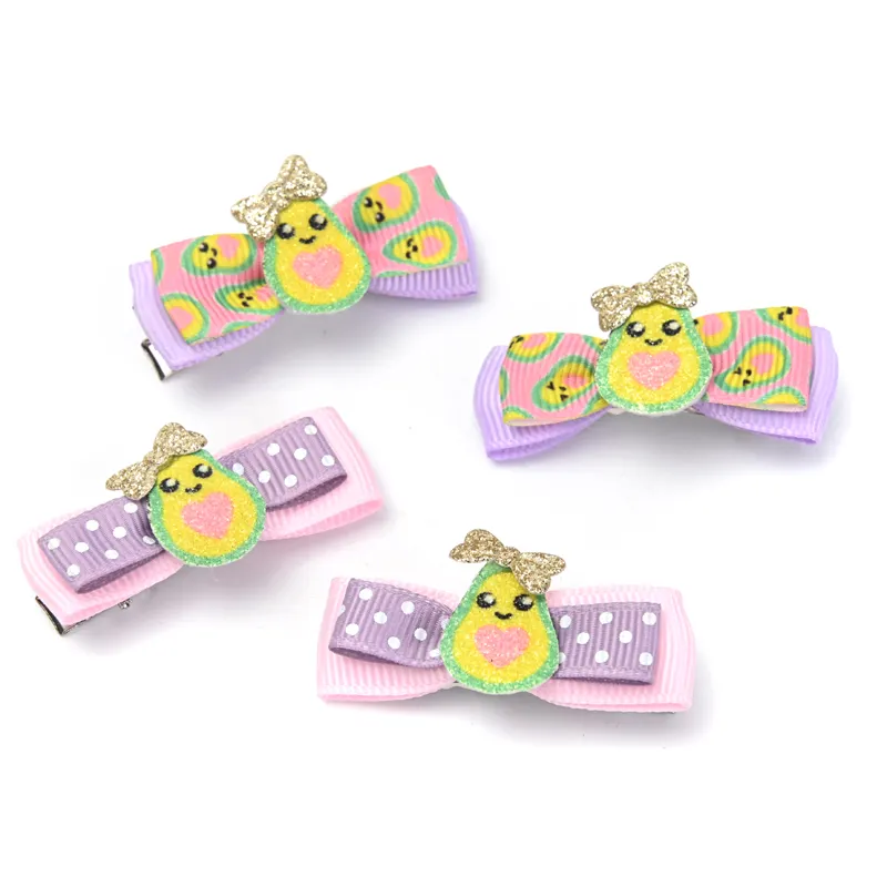 4 pcs/set custom made high quality printed satin ribbon set fruit kit for kids bowknot hairpin