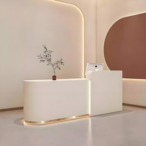 Comptoir d'accueil avec rétroéclairage LED, placage bois foncé, style moderne et luxueux, pour bar, club, hôtel, hall, restaurant, réception - Product Image 3