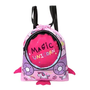 Оптовая продажа, персонализированный мультяшный принт, влажный и сухой нейлоновый рюкзак на шнурке с мокрыми карманами, водонепроницаемые сумки для плавания для детей