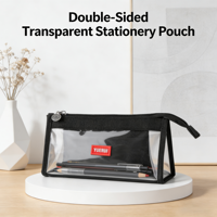 Trousse à crayons double face transparente en tissu Oxford, grande capacité, 4-6 compartiments, sac de rangement à fermeture éclair, organisateur de papeterie