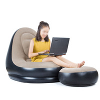 Mobilier moderne PVC gonflable simple remplissage d'air flocage Mobilier de salon lounge canapé chaise avec repose-pieds canapé-lit marron