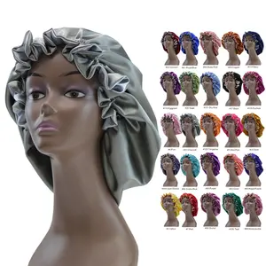 Fashion Luxury Ruffle Edge Double Layer Reversible Braid Protection Women Sleeping Hair Cap Bonnet