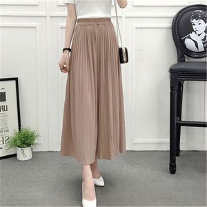 Pantalon large en polyester respirant à taille haute pour femme K1369, longueur cheville, élastique et uni - Product Image 1