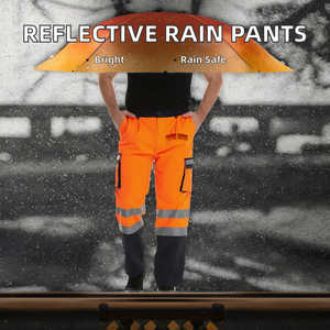 Pantalon de pluie imperméable en polyester réfléchissant haute visibilité ANSI Classe 2 pour la sécurité routière, le contrôle du trafic, la randonnée en extérieur et la nuit - Product Image 2