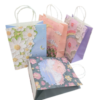 Tas Belanja Hadiah Ramah Lingkungan dari Kertas Daur Ulang dengan Tali Serut, Cetak Logo, untuk Pakaian dan Sepatu, dengan Desain Lukisan Bunga