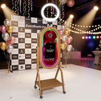 Miroir photo vintage effet bois 21,5 pouces, installation facile, cabine photo selfie pour mariage + imprimante + appareil photo numérique, avec flight case