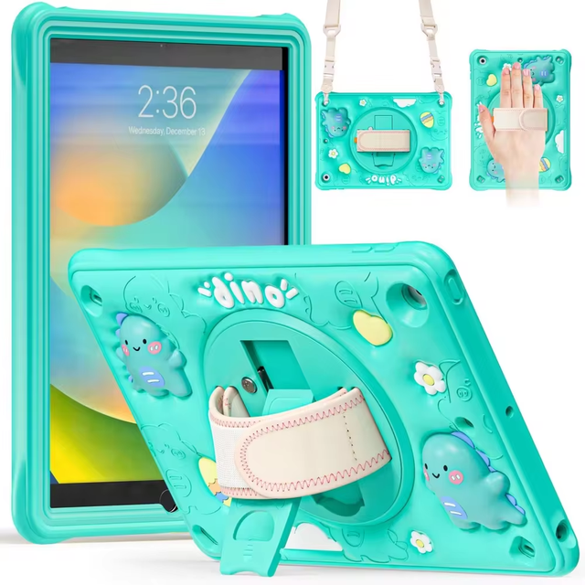 New Design 360 Rotation Kickstand Silicone case With Hand Strap & Shoulder Strap for iPad 10.2 Inch 7th 8th 9th Generation
