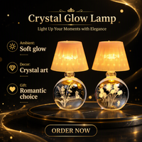 Lampe de nuit en verre gravé 3D, LED USB, abat-jour géométrique, base en cristal, cadeau personnalisé