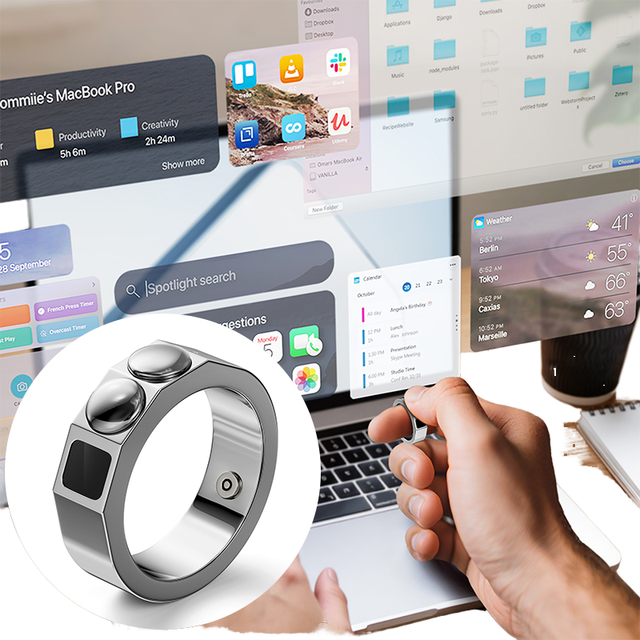 Manufactory Wholesale Steel Smart Ring App Control Phones Computers VR/AR Glasses Mouse Wireless Charging Gesture Control